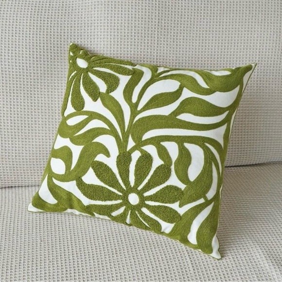 Embroidered Green Leaf Floral Throw Pillow Cover - Picture 6 of 6